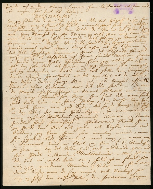 Brev fra H.C. Andersen til Henriette Wulff (09/08-1839)